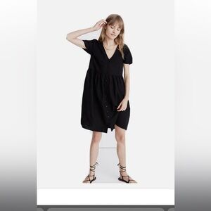 Madewell linen blend Alexandra button-front mini dress, medium, true black